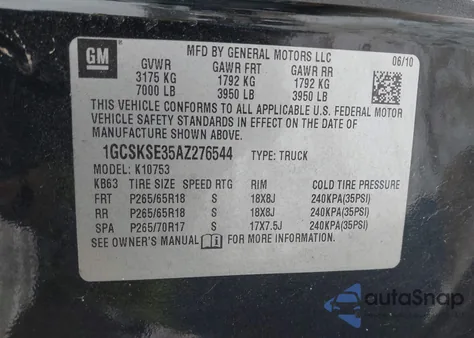 2010 Chevrolet Silverado 1500 Lt from USA, damaged, VIN 1GCSKSE35AZ276544